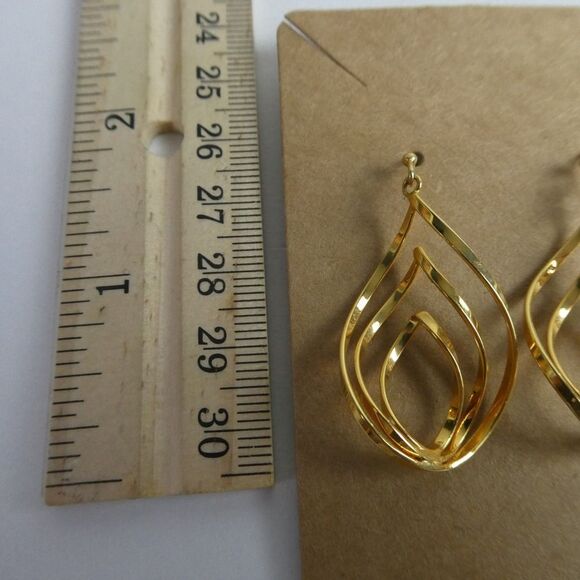 Gold Tone Fishhook Pierced Earrings Twisted Cat Eye Multi Hoops Dangly Dangle - Picture 5 of 5